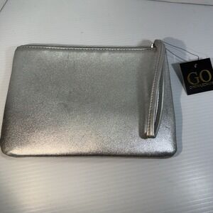 GO By Cynthia Rowley Silver Shimmer Clutch Zip Bag 9" x 7" NWT